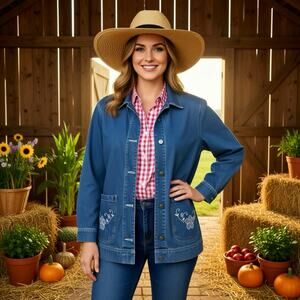 VTG Women M Oversized TUDOR COURT Cotton Blue Denim Shirt Jacket Countrycore